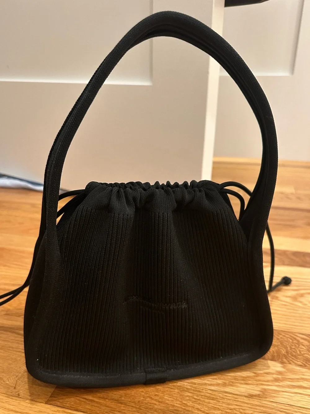 Alexander Wang Ryan Black Ribbed Drawstring Top Handle Bag